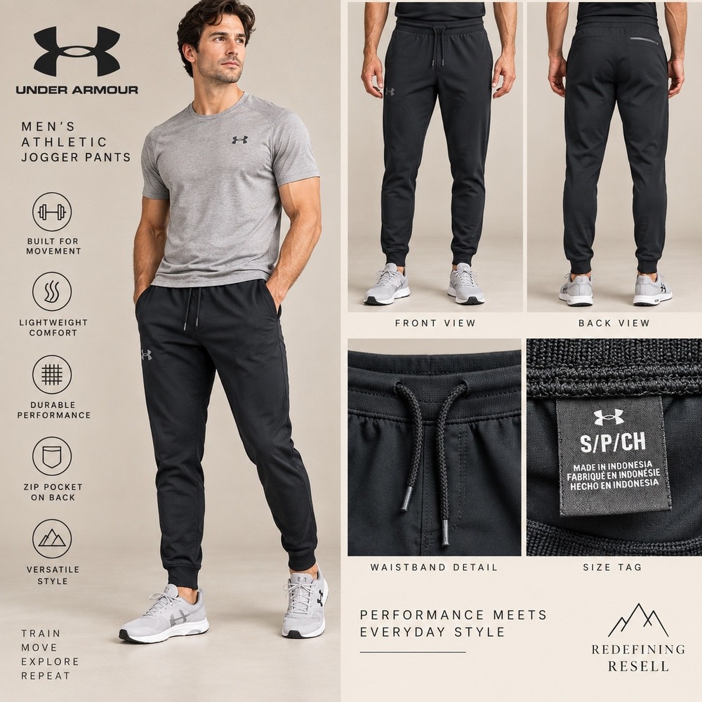Under Armour Mens Athletic Jogger Pants Black Small Zip Pocket Training Running